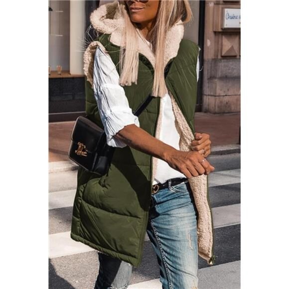 PRETTYGARDEN Womens 2024 Fall Reversible Vests Sleeveless Fleece Jacket Zip Up - Picture 4 of 7